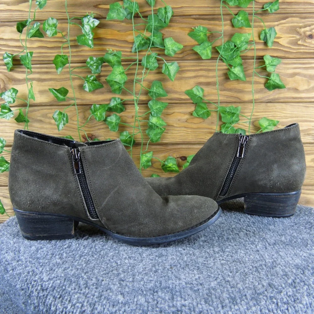 Caralone Women's 36 Brown Suede Ankle Boots Zip Side Low‎ Heel Casual Booties